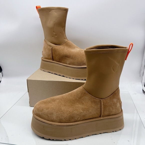 UGG WOMEN'S CLASSIC DIPPER Platform SUEDE SHEARLING LINED BOOTS CHESTNUT US 10 - Picture 4 of 16